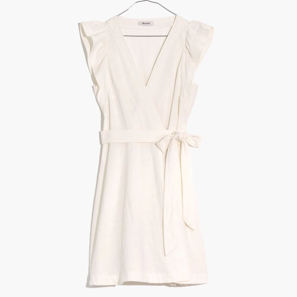Madewell Linen Ruffle-Sleeve Wrap Mini Dress